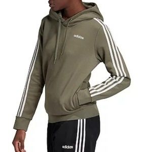 Adidas NWOT 3 Striped Fleece Hoodie Sweatshirt in Dark Sage Green Womens Size XS